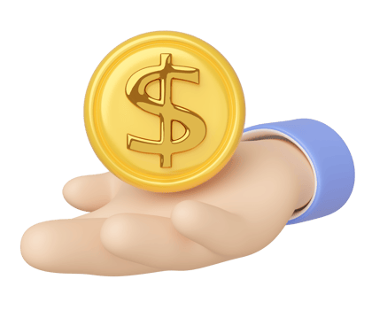 3d hand holding dollar coins icon isolated. investment business concept, cartoon style. 3d render illustration png