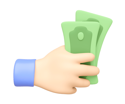 3D Businessman hand holds dollar bills isolated. cartoon style. payment, cash back, investment, commerce concept. 3d render illustration png