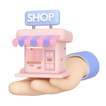 3D Businessman hand holding store building icon isolated. cartoon style. Shop Building For Rent Or Buy, startup franchise business concept, 3d render illustration png