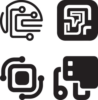 Four Modern Technology Icons Representing Circuitry and Devices vector