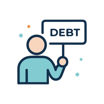 Person protests debt with a sign. Icon symbol illustration vector