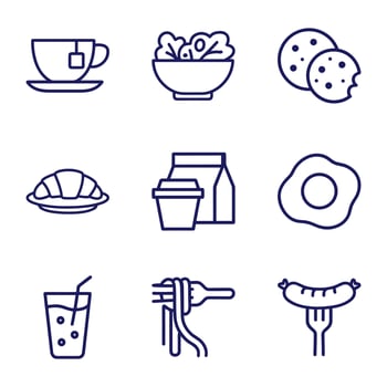 Array of breakfast and lunch items. Icon symbol illustration vector