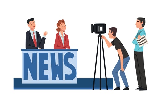 People on TV Studio Making News, Television Industry Concept Cartoon Style Illustration vector
