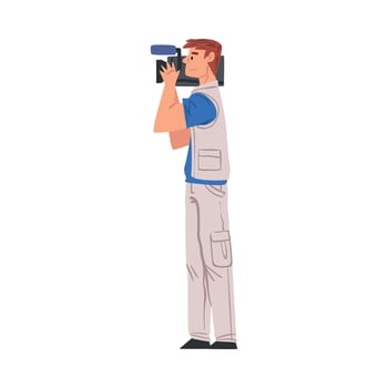 Male Cameraman Shooting with Camera, Television Industry Concept Cartoon Style Illustration vector