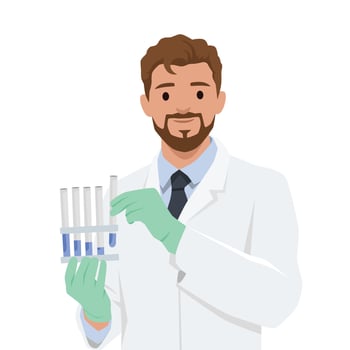 Scientist Holding Test Tubes in Laboratory. vector