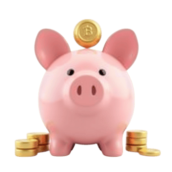 3D Rendered Piggy Bank Saving Bitcoin and Gold Coins Concept on Transparent Background png