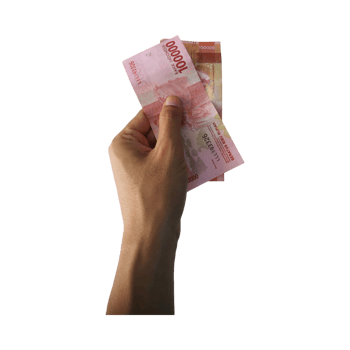 A hand holding Indonesian 100,000 rupiah banknotes isolated on transparent background, representing payment, finance, or economic activity. png