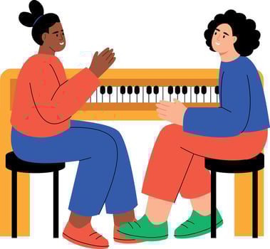 A flat style illustration showing piano duet vector