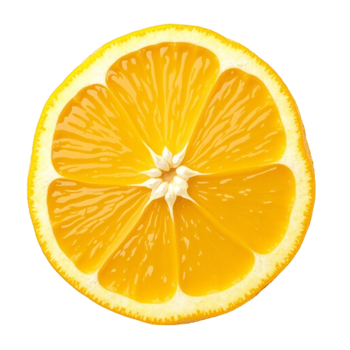 Close Up Top View of a Fresh Ripe Orange Slice Isolated on Black Background png