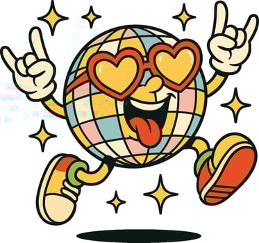 Cheerful Cartoon Disco Ball Mascot Running Energetically vector