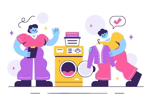Laundry Room Elements with Washing Machine, Dryer, and Messy Laundry Basket vector