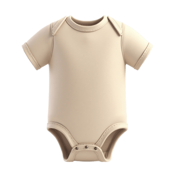 Detailed 3D Render of a Blank Light Beige Baby Bodysuit or Onesie on a Transparent Background png