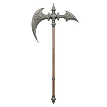 Detailed medieval fantasy battle axe graphic asset with ornate design on transparent background png