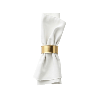 Elegant White Fabric Napkin with Luxurious Gold Ring for Formal Dining Setting png