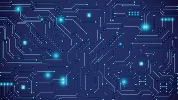 High tech digital circuit board background with glowing blue lines on dark blue gradient perfect for technology themes websites and presentations vector