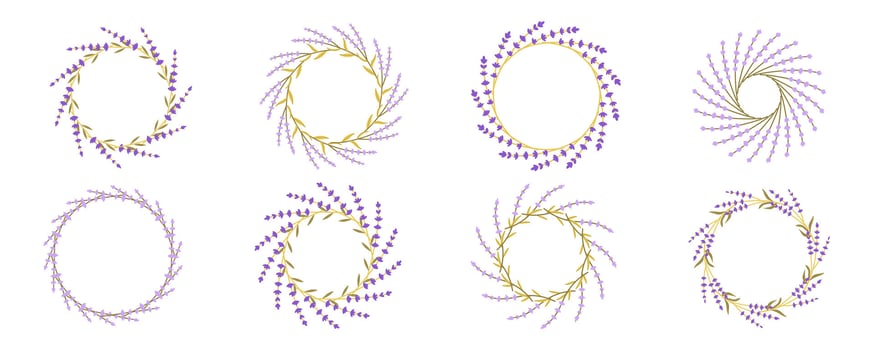 Wreath with lavender. Delicate floral bouquet frame isolate on white . Spring summer banner template , hand drawn illustration for card , banner invitation wedding or birthday party . vector