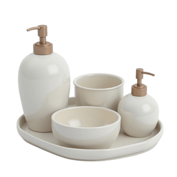 Modern White Ceramic Bathroom Accessory Set on Tray Transparent Background for Clean Decor and Hygiene png