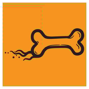 Cartoon illustration of a dog bone with stylized details on a vibrant orange background vector