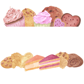Hand drawn watercolor bakery frame border. Illustration of food. Can be used for postcard, album, scrapbook and other printed products png