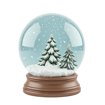Realistic 3D Rendered Snow Globe with Miniature Christmas Trees and Falling Snowflakes on a Transparent Background png
