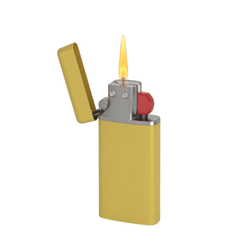 Realistic 3D Render of a Lit Yellow Lighter with a Transparent Background Object png