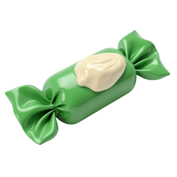 Shiny Green Wrapper Candy with White Creamy Filling Digital Render on Transparent Background png