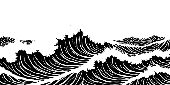 Linocut style sea wave illustration, transparent background png