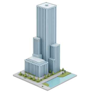 Stylized 3D Modern Skyscraper Building Complex Low Poly Rendering Transparent Background File png