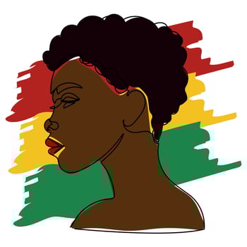 Woman with short curly hair in profile against colorful background inspired by Ghanaian flag vector