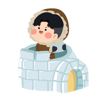 Cartoon Boy in Igloo Illustration vector