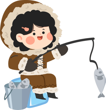 cartoon girl in a fur coat fishing png