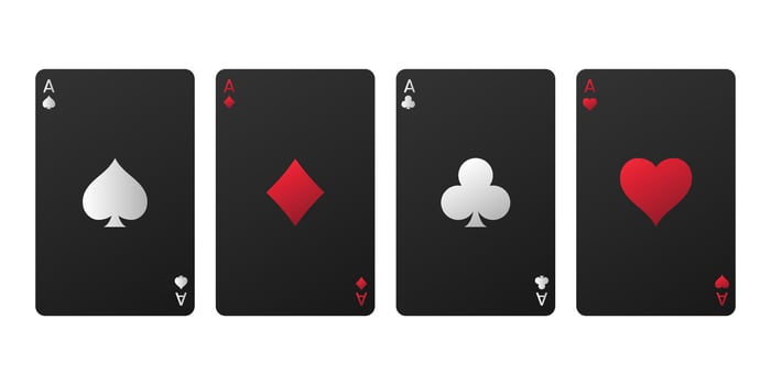 Playing card set. Poker cards suits. Hearts, clubs, diamonds, spades ace. vector