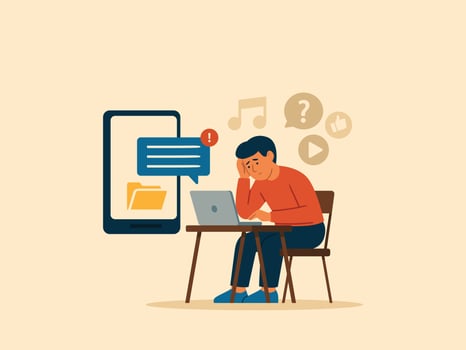 Digital Distraction and Struggle to Focus on Work. vector