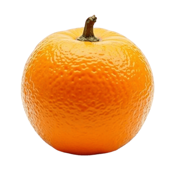 Vibrant whole ripe orange citrus fruit with stem isolated object transparent background png