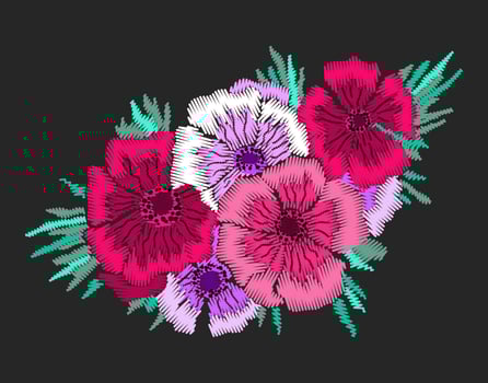 Anemone Flower Embroidery Composition vector