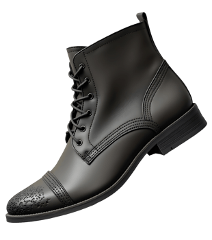 Classic black leather boot design with durable sole and detailed stitching png