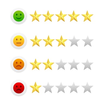 Rating and feedback illustration with emoji faces and stars vector