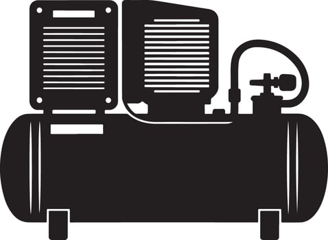 Black and white illustration of a horizontal air compressor vector