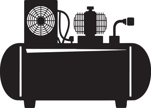 Black and white silhouette illustration of a horizontal air compressor vector