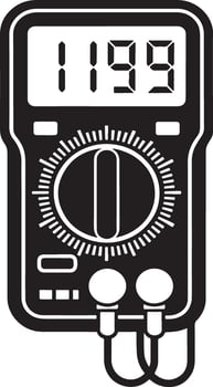 Analog multimeter with probes illustration black and white icon. vector