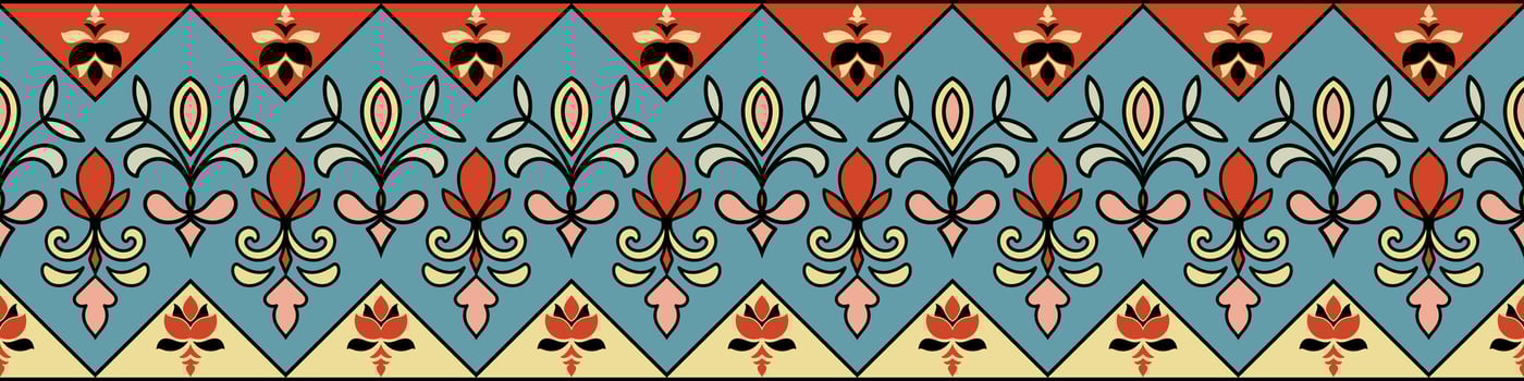 Fabric border, decorative border for carpet, ethnic tribal abstract pattern vector