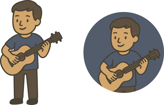 Flat icon of a musician playing guitar, wearing casual clothes. Cartoon flat style on transparent background vector
