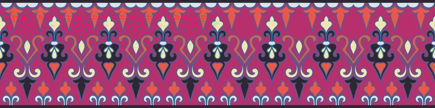 Pink fabric border, decorative border for carpet, ethnic tribal abstract pattern vector