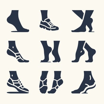 Footwear and Foot Silhouette Set Sneakers Boots Bare Feet Icons vector