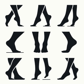 a set of silhouettes of legs and feet vector