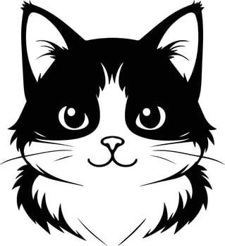 Sweet Cartoon Kitten Face Outline Digital Art vector