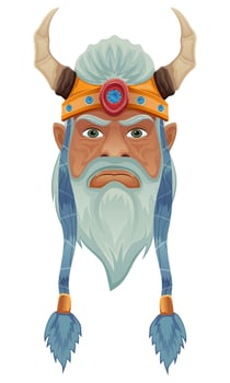 ancient fantasy magic face shaman healer man character cartoon illustration isolated on white background vector