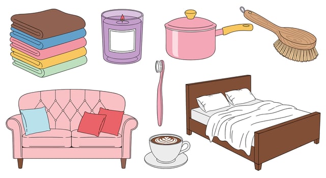 Comfortable and Familiar Domestic Interior with Variety of Household Items and Personal Belongings vector