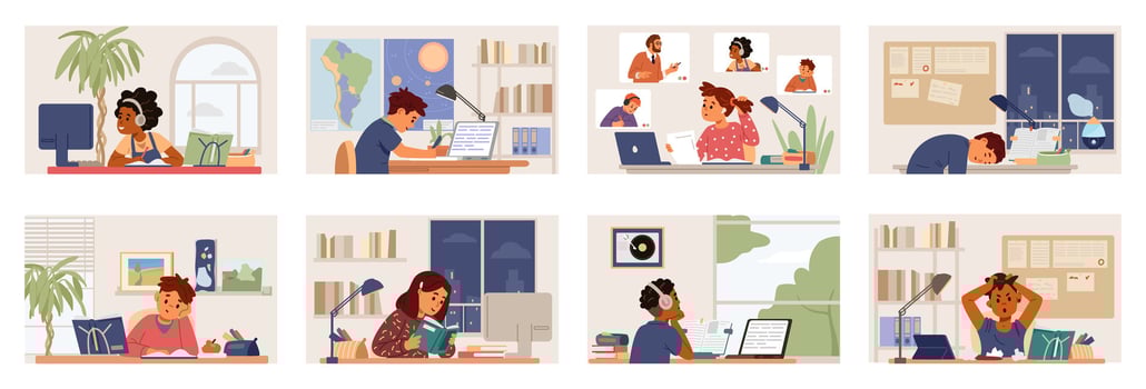 People studying in varied workspaces vector