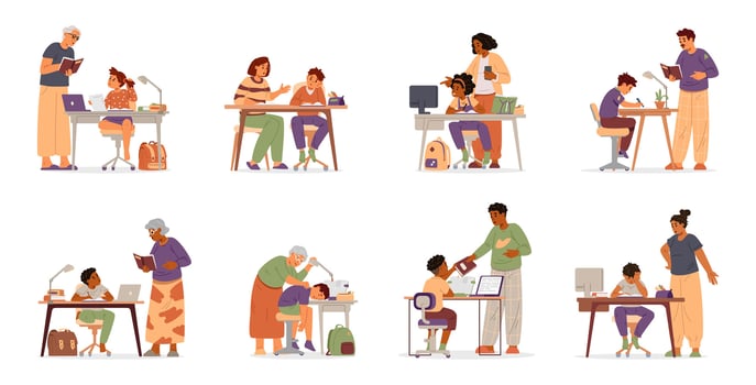 Family engaging in educational activities together vector